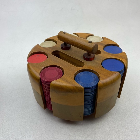 Vintage Mid Century Games Vintage Mid Century Wood Poker Chip Caddy